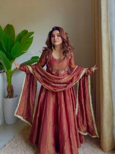 Vestido Anarkali de Seda Moderno para Mujer, Largo Regular, Estilo Kurta, Bordado, Ropa Étnica para Bodas, Graduaciones, Fiestas - Product Image 4