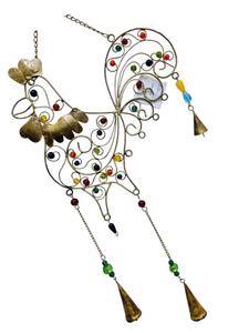 Campana de Viento Artesanal de Hierro y Latón Bañada en Oro con Cuentas Coloridas en Forma de Gallo, Tamaño Personalizado - Decoración Colgante Ecológica para el Hogar - Product Image 2