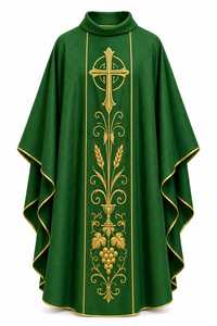 Casulla Bordada Católica, Casulla Bordada Personalizada para Iglesia, Casulla Católica Tradicional Verde - Product Image 6