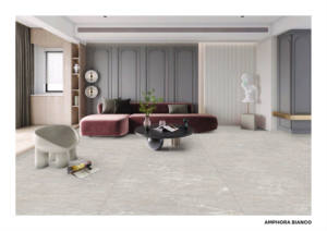 กระเบื้องเซรามิกพอร์ซเลนคุณภาพสูงขนาด 600x1200 มม. ลายแกะสลักอัมโฟรา บิอันโก เกรด A A+ ดีไซน์สเปน ขนาด 2x4 ฟุต สำหรับห้องน้ำ - Product Image 3