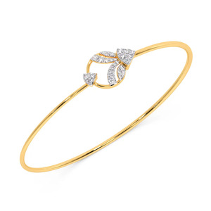Bracelet en diamant Floral Orbit avec bande fine en or jaune et motif central en grappe de feuilles artistique - Product Image 1