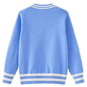 Cardigan en coton respirant et durable pour homme, col en V, style universitaire classique, rayé, boutonné, tricoté - Product Image 3
