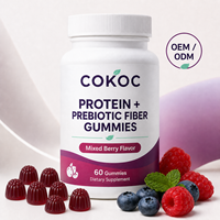 Gomitas de Fibra Prebiótica con Proteína COKOC, Sabor a Bayas Mixtas, Forma de Frambuesa, Suplemento Dietético para Adultos, OEM, ODM, Marca Privada