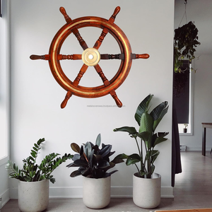 Roue de bateau en bois décorative nautique avec cadre, anneau en laiton, décoration murale marine pour salon, bureau - Product Image 2
