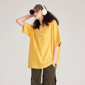 T-shirt ample en coton crème pour femme, col rond, manches courtes, couleur unie, respirant, pour le printemps et l'été, style streetwear, OEM ODM - Product Image 3