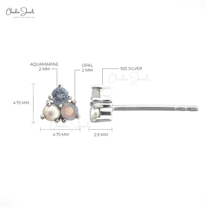 ต่างหูเงินแท้ 925 ประดับพลอยหลายชนิด 3 เม็ด ดีไซน์เรียบหรู เหมาะเป็นของขวัญวันครบรอบ ขายส่งเครื่องประดับ - Product Image 3