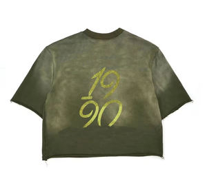 Camiseta de hombre personalizada con efecto desgastado, estilo streetwear, gráfico descolorido por el sol, corte cropped, estilo vintage, lavado ácido. - Product Image 2