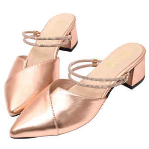 Ann'S Women's Metallic <b>Pointed</b> <b>Toe</b> Gold <b>Mule</b> Heels Rhinestone Slingback Slip-On Comfort - Product Image 1
