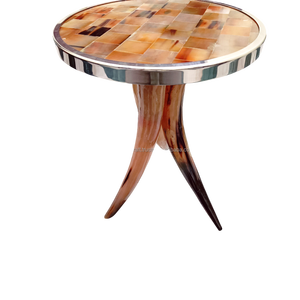 Handmade Natural Horn Inlay Round <b>Coffee</b> <b>Table</b> Luxury <b>Rustic</b> Wooden Real Touch Home Christmas Lighting Interior Design India - Product Image 3