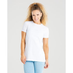 Camiseta de Manga Corta para Mujer, Color Blanco, Calidad Premium, 100% Algodón, Transpirable y de Corte Holgado, Ideal para Gimnasio, Yoga y Entrenamiento - Product Image 1