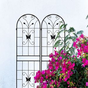 Set di 2 tralicci da giardino in metallo antiruggine neri da 180 cm x 50 cm per piante rampicanti, supporto per fiori da esterno - Product Image 4