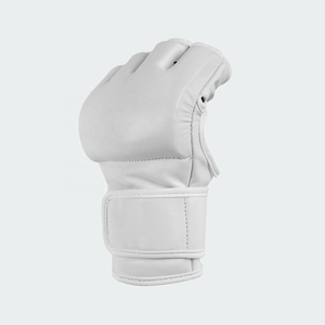 Gants d'entraînement demi-doigts en cuir PU blanc avec fermeture Velcro au poignet pour arts martiaux unisexe - Product Image 2