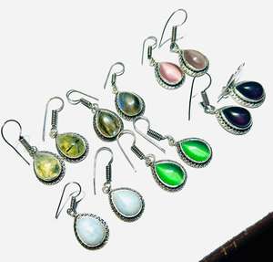 Pendientes Colgantes de Moda de Latón Plateado con Gemas de Labradorita, Prehnita, Piedra Lunar y Cuarzo, Regalo - Product Image 3