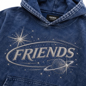 Premium Blue Hooded Sweatshirt Unisex Oversized Cotton French Terry Casual Autumn Pullover with Front Logo Pocket Design - Product Image 3