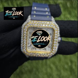 ICE LOOK JEWELERY นาฬิกาข้อมือกลไกอัตโนมัติทรงสี่เหลี่ยม ขอบเพชร หน้าปัดคริสตัลแซฟไฟร์ สแตนเลสสตีล มอยส์ซาไนต์ สีน้ำเงิน - Product Image 6