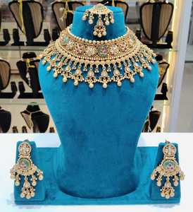 Wholesale High Quality New Vintage Copper Gold Plated <b>Crystal</b> Bridal Jewelry <b>Set</b> Long Mala Necklace Earrings Maang Wedding Gift - Product Image 2