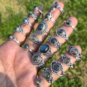 Aurora Flash <b>Labradorite</b> Brass <b>Rings</b> Bezel Setting Bulk Artisan Handmade Silver Plated Bohemia Statement Wholesale Collection - Product Image 4