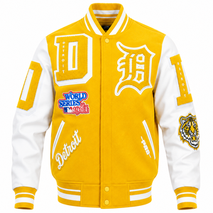 Custom Vintage Unisex Varsity <b>Jacket</b> Embroidered Patchwork Premium 100% Wool <b>Thick</b> <b>Fleece</b> Lining Windproof High Street OEM - Product Image 4