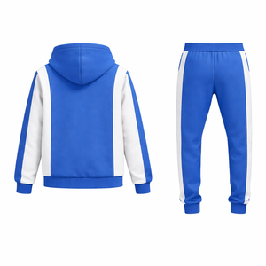 Men’s Blue White Tracksuit Set Zip Up Hoodie & Jogger Pants Gym Sportswear Casual Fitness Outfit <b>Athletic</b> Training Suit - Product Image 4