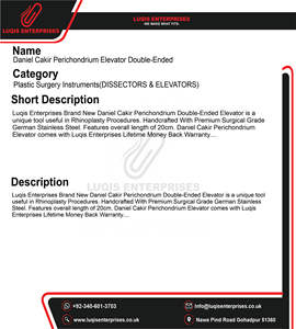 Élévateur de cartilage nasal double extrémité Daniel Cakir Perichondrium, instrument chirurgical ORL en acier inoxydable de haute qualité - Product Image 5