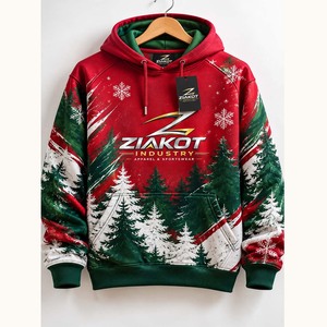 Wholesale Direct Ziakot Industry Custom Stitched Red Kelly <b>Green</b>-White Christmas Snowflakes 3D Sports Pullover Sweatshirt Hoodie - Product Image 3
