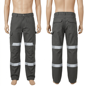 Men <b>Work</b> <b>Pant</b> 280 GSM Cotton Polyester Twill Charcoal Gray Reflective Panel Safety Cargo Workwear Custom Embroidery Print Woven - Product Image 1