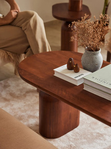 Modern Wooden Coffee <b>Table</b> Midcentury Design Handmade Living Room Furniture Oval Shape Rich <b>Brown</b> Finish - Product Image 2