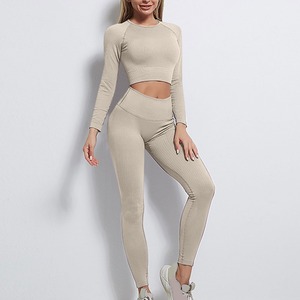 Conjunto de Yoga Deportivo con Logotipo Personalizado, Leggings de Cintura Alta, 2 Piezas, Leggings con Efecto Push-Up, Conjunto de Yoga de Manga Larga para Mujer - Product Image 5