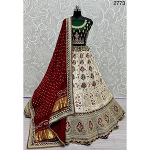 Lehenga Choli de Seda Blanca para Novia Musulmana, Diseño Personalizado, Sin Costuras, Bordado Personalizable, Precio Bajo 2024, FATEMA FASHION - Product Image 1