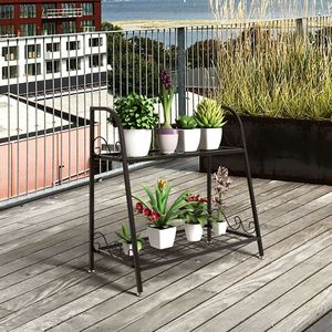 Supporto per Piante in Metallo a Doppio Strato, Resistente, per Patio e Balcone, Espositore per Vasi di Fiori, Soluzione di Stoccaggio - Product Image 3