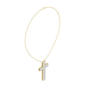 Collar con colgante de cruz de oro amarillo de 14K con circonita, engaste de garra con microincrustaciones, joyería de fe, regalo, nuevo diamante cultivado - Product Image 2
