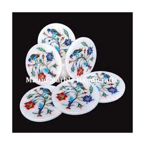 Pure White Premium Best Class Design Top Product Marble Inlay Coaster Set With Round Shape For Home And Hotel Decoration Item - Product Image 5
