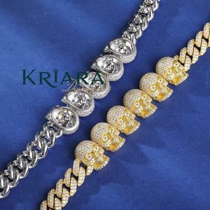 Men's Gold Plated 925 <b>Silver</b> Moissanite Skull <b>Cuff</b> <b>Bracelet</b> Hiphop Style Everyday Wear Cuban Link - Product Image 3