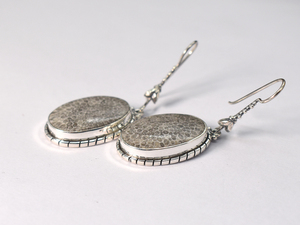 Natural Black Coral fossil, Agatized Coral 925 <b>Solid</b> Sterling <b>Silver</b> <b>Earrings</b> - Product Image 4