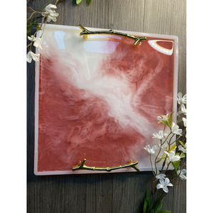 Plateau de service luxueux en résine vert émeraude avec élégantes poignées dorées, artisanat en résine époxy, plateau décoratif pour la maison - Product Image 6