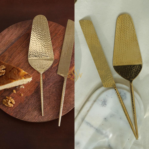 Ensemble de spatules à gâteau en métal de style classique avec design martelé, couteau à dessert et pelle à tarte pour mariage, vaisselle au design intemporel - Product Image 6