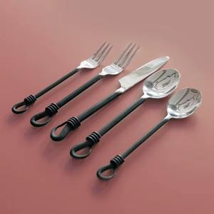 <b>Black</b> Handle <b>Cutlery</b> <b>Set</b> in Stainless Steel with Stylish Design Perfect for Elegant Dining and Wedding Supplies Flatware Use - Product Image 2