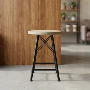 Modern Industrial <b>Stool</b> With Wood <b>Seat</b> And Metal Frame For Home Living Room Furniture - Product Image 6