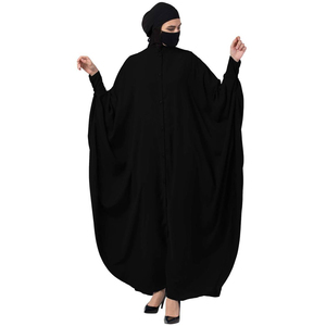 Ensemble Abaya Hijab en Coton Noir Brodé à la Main avec Imprimé Animal, Manches Longues, Longueur au Sol, Coupe Ample, Respirant, pour Femme Musulmane - Product Image 1