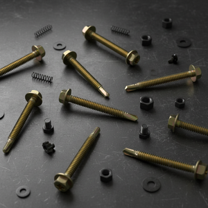 PDC <b>Flat</b> Head Self Drilling <b>Screws</b> Inch Steel Class 8 Zinc Plated Coarse Thread Black Nuts Washers Included - Product Image 1