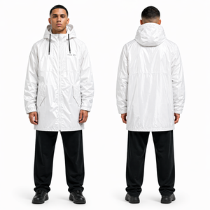 Wholesale <b>White</b> Hooded Nylon <b>Jacket</b> Long <b>Waterproof</b> Windbreaker Streetwear Y2K Custom OEM USA Bulk Apparel Wear men's <b>jackets</b> - Product Image 4
