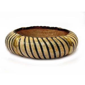 Bracelet manchette ethnique tribal en bois incrusté de corne et laiton, motif personnalisé, doré craquelé, best-seller, vente en gros de bijoux - Product Image 1