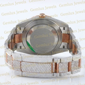 High Quality Brown Dial Auto Date Fully Iced Out Diamond D VVS Moissnite Diamond Two Tone Diamond <b>Watch</b> <b>Men's</b> - Product Image 5