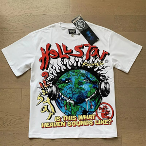 T-shirt pour homme décontracté à manches courtes, col rond, 100% coton, imprimé craquelé vintage Hell Star, coupe classique, par les fabricants de vêtements - Product Image 4