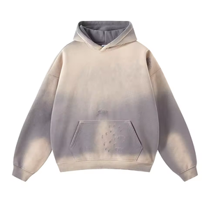 Custom Grey Beige Acid Wash Hoodie Men Oversized Distressed Pullover <b>Sweatshirt</b> Kangaroo Pocket <b>Vintage</b> Streetwear - Product Image 1