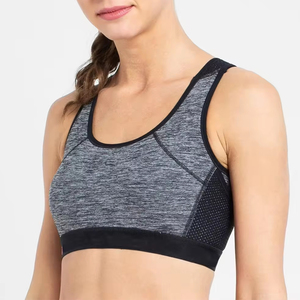 Women Seamless <b>Racerback</b> Sports <b>Bra</b> Gray Black Medium Support <b>Bra</b> For Yoga Workout Breathable Spandex Polyester <b>Bra</b> For Sale - Product Image 2