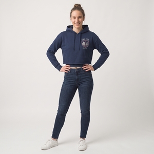 Twin City <b>Women's</b> <b>Navy</b> Hooded Sweatshirt Embroidered Logo Front Short Length Regular Fit Autumn Wear - Product Image 2