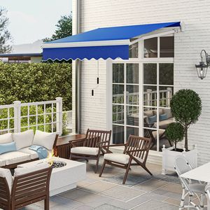 8FT X 6.6FT Blue Manual Retractable Patio Awning Folding Sun Shade Deck <b>Window</b> <b>Cover</b> for Exterior UV Protection Terraces 3M 4M - Product Image 2