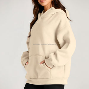 Sweat-shirts à capuche en coton de haute qualité pour femmes, manches longues, décontractés, unis, épaules personnalisées, logo surdimensionné, style grande taille, hiver - Product Image 3