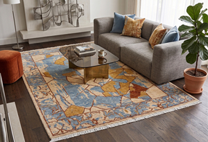 Tapis en laine Oushak moderne, écologique, antidérapant, tufté à la main, texture unie, poils moyens, bordure vieillie pour salon - Product Image 3
